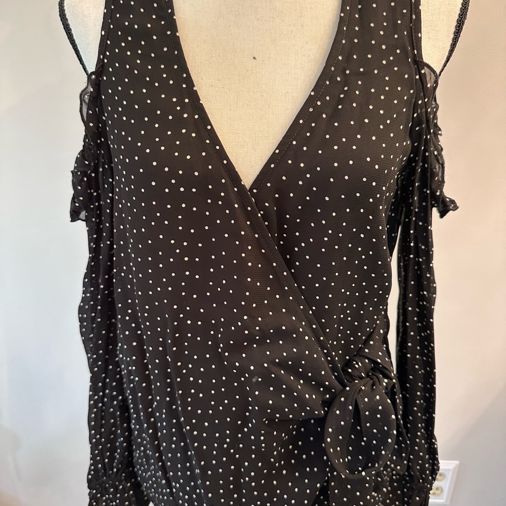 Red Haute from saks Black and White polkadot cold shoulder blouseBlouse Elegant